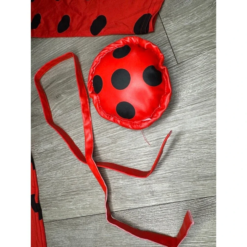 Kids XL Red Polka Dot Costume Full Set Halloween Cosplay Dress Up Outfit